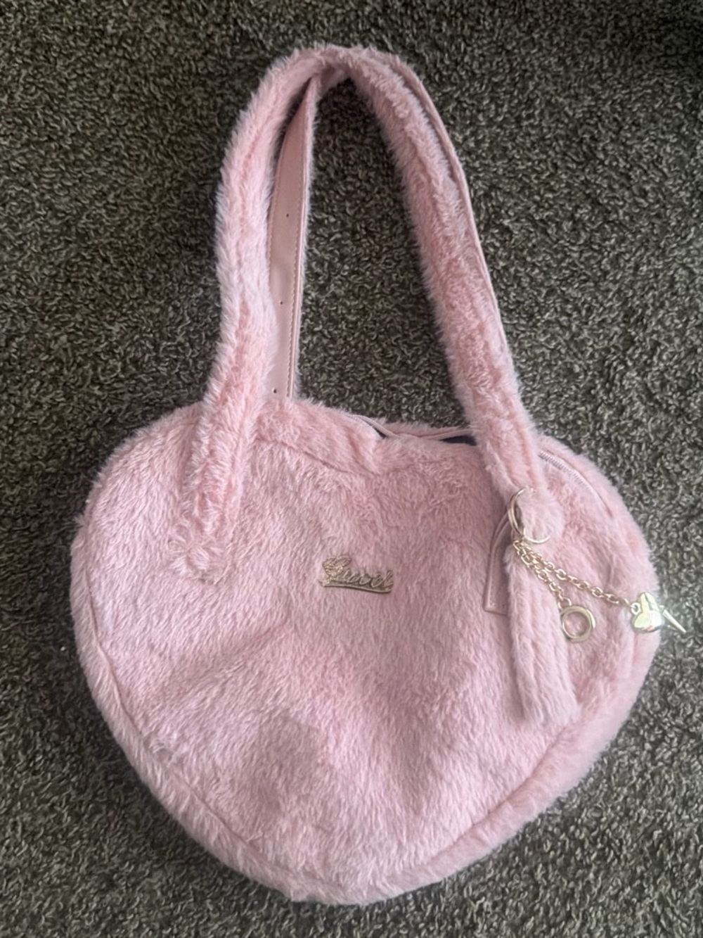 Pink Heart Plush Tote Bag with Gold Accent